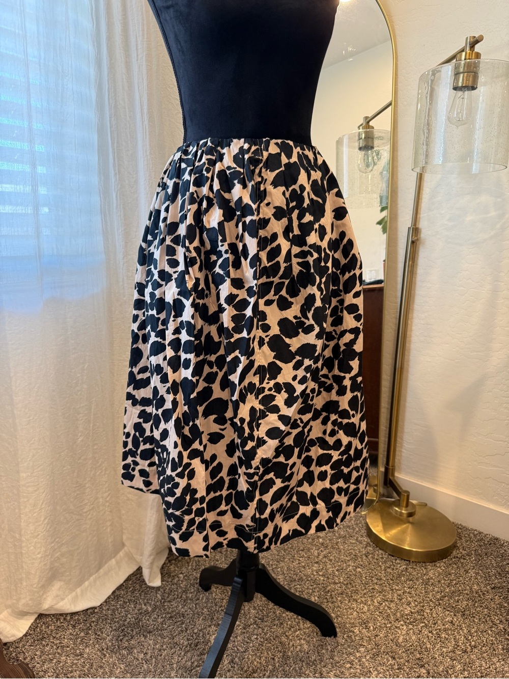 Maeve Black and Beige Animal Print Midi Skirt